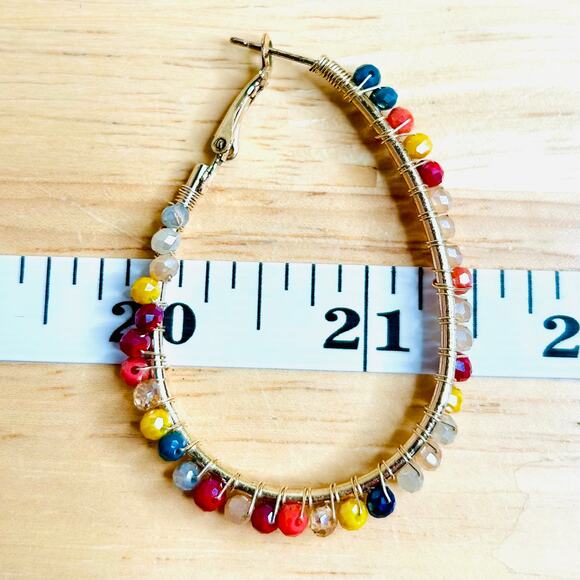 Colorful Beaded Gold Tone Teardrop Hoop Earrings - Picture 6 of 6